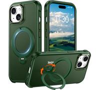 Red2Fire Compatible with iPhone 15 Case with Stand Magnetic 360° Spin O-Ring Kickstand, Translucent Matte Military-Grade Phone Case 6.1 inch, ForestGreen