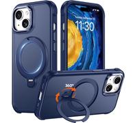 Red2Fire Compatible with iPhone 15 Case with Stand Magnetic 360° Spin O-Ring Kickstand, Translucent Matte Military-Grade Phone Case 6.1 inch,Blue
