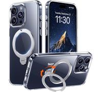 Red2Fire Compatible with iPhone 15 Pro Max Case with Magnetic 360° Spin O-Ring Kickstand, Slim Thin Military-Grade Phone Case 6.7 inch,Clear