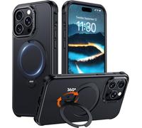 Red2Fire Compatible with iPhone 15 Pro Max Case with Stand Magnetic 360° Spin O-Ring Kickstand, Translucent Matte Military-Grade Phone Case 6.7 inch, Black
