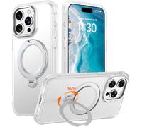 Red2Fire Compatible with iPhone 15 Pro Max Case with Stand Magnetic 360° Spin O-Ring Kickstand, Translucent Matte Military-Grade Phone Case 6.7 inch, Clear Matte
