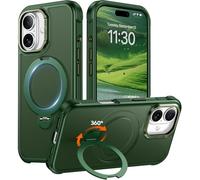 Red2Fire Compatible with iPhone 16 Case with Stand Magnetic 360° Spin O-Ring Kickstand, Translucent Matte Military-Grade Phone Case 6.1 inch, ForestGreen