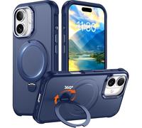 Red2Fire Compatible with iPhone 16 Case with Stand Magnetic 360° Spin O-Ring Kickstand, Translucent Matte Military-Grade Phone Case 6.1 inch, Blue