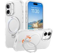 Red2Fire Compatible with iPhone 16 Case with Stand Magnetic 360° Spin O-Ring Kickstand, Translucent Matte Military-Grade Phone Case 6.1 inch, Clear Matte
