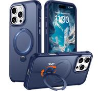 Red2Fire Compatible with iPhone 16 Pro Max Case with Stand Magnetic 360° Spin O-Ring Kickstand, Translucent Matte Military-Grade Phone Case 6.9 inch, Blue