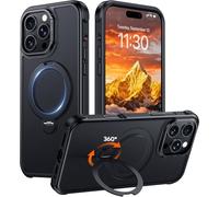 Red2Fire Compatible with iPhone 16 Pro Max Case with Stand Magnetic 360° Spin O-Ring Kickstand, Translucent Matte Military-Grade Phone Case 6.9 inch, Black