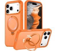 Red2Fire Compatible with iPhone 17 Pro Max Case with Stand Magnetic 360° Spin O-Ring Kickstand, Translucent Matte Military-Grade Phone Case 6.9 inch, Orange