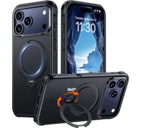 Red2Fire Compatible with iPhone 17 Pro Max Case with Stand Magnetic 360° Spin O-Ring Kickstand, Translucent Matte Military-Grade Phone Case 6.9 inch, Black