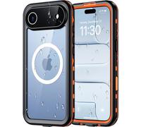 Red2Fire for iPhone Air Case Waterproof, [Built-in Screen Protector & Camera Protector][Compatible with MagSafe][Full Body Shockproof][IP68 Waterproof][Dustproof] Phone Case 6.5" Orange/Clear