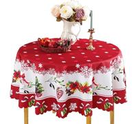 redA 150CM Round Tablecloth Christmas 60 Inch Tablecloths Santa Snowman Christmas Tree Xmas Round Table Cover Washable Holiday Table Cover for Party Dinner Decoration