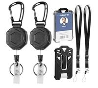 Redamancy 2 Pack Heavy Duty Retractable Keychain, 2 PCS ID Badge Holders and 2 Lanyards, with 31.5 Inch Steel Cord, Card Holders, Card Case for ID Cards and Various Cards