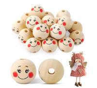 Redamancy 20 Pcs Smiley Wooden Balls, 20mm & 5mm with Hole, Natural Wooden Beads for Crafts & DIY Decorations, Worry Worms, Lucky Worms