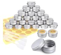 Redamancy 24 pcs Aluminium Empty Containers, 5ml Aluminium Tins Jars, Lip Balm Tins with Screw Lids, Round Travel Cream Jars with Labels and Mini Spatula, for Lip Balm, Lotion, Cream, Mini Candles