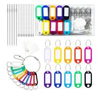 Redamancy 50 Pack Key Tags with 10 Ball Beads Chains and 5 Keychain Cables for Luggage Pet Name Memory Stick Tags Sturdy and Durable 10 Colors