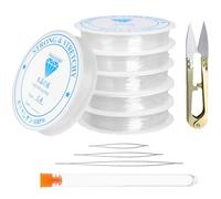 Redamancy 6 Roll Bracelet String, 0.4-1.0mm Clear Elastic Crystal Tec String with 3 Bead Needles and 1 Cutter, Suitable for Necklace and Bracelet Beading