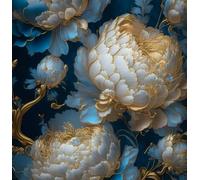 REDAMANCY Boho Blue Golden Peony Vintage Flower Luxury Modern Peel and Stick Wallpaper Vintage Wall Paper Stick on Contact Paper Easy Peel Off for nightstand Drawer Renter Friendly 17.7"x236"