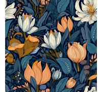REDAMANCY Boho Orange White Blue Exotic Tulip Flower Fantasy Peel and Stick Wallpaper Vintage Wall Paper Stick on Contact Paper Easy Peel Off for nightstand Drawer Renter Friendly 17.7"x236"
