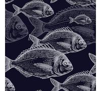 REDAMANCY Dark Blue and White Abstract Marine Fish Pattern Wallpaper, Adhesive Wallpaper on Vintage Wallpaper Easy to Peel for Bedside Table, Drawer, Cupboard, Tenant