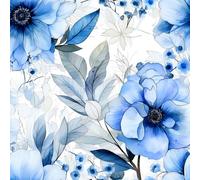 REDAMANCY ICY Blue White Grey Large Floral Leaf Watercolor Plants Peel and Stick Wallpaper Stick on Contact Paper Vintage Wall Paper Easy Peel Off for nightstand Drawer Cabinet Renter