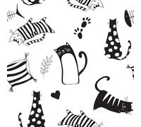REDAMANCY Modern Black and White Pets Cute Animal cat Peel and Stick Wallpaper Vintage Wall Paper Stick on Contact Paper Easy Peel Off for nightstand Drawer Renter Friendly 17.7"x236"
