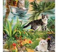 REDAMANCY Modern Pets cat with Garden Landscape Boho Peel and Stick Wallpaper Vintage Wall Paper Stick on Contact Paper Easy Peel Off for nightstand Drawer Renter Friendly 17.7"x236"