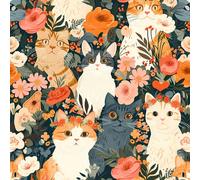 REDAMANCY Vintage Boho Flower Cats Cute Cartoon Peel and Stick Wallpaper Vintage Wall Paper Stick on Contact Paper Easy Peel Off for nightstand Drawer Renter Friendly 17.7"x236"