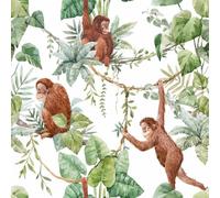 REDAMANCY Vintage Watercolor Monkey Green Leaves Peel and Stick Wallpaper Vintage Wall Paper Stick on Contact Paper Easy Peel Off for nightstand Drawer Renter Friendly 17.7"x236"