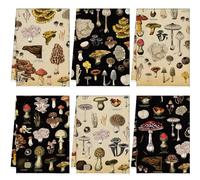 Redbaker 6 Pcs Mushroom Kitchen Towel Set - Vintage Black Dish Towels, Poster Style Hand Towels, Colorful Rustic Tea Towels for Cooking, Baking, Housewarming Gift