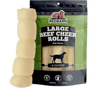 Redbarn Pet Products All-Natural Large Beef Cheek Rolls for Dogs, Uncoated - Single Ingredient Grain-Free Chew Treat Naturally Rich in Collagen - No Artificial Preservatives - Pack of 4