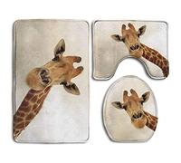 RedBeans Bath Mat,3 Piece Bathroom Rug Set,Giraffe Flannel Non Slip Toilet Seat Cover Set,Large Contour Mat,Lid Cover For Men/Women