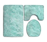 RedBeans Bath Mat,3 Piece Bathroom Rug Set,Mint Green Non Slip Toilet Seat Cover Set,Large Contour Mat,Lid Cover For Men/Women