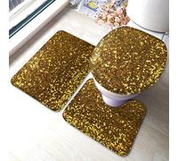 RedBeans Best Gold Glitter Non Slip Bath Mat 3 Piece Flannel Bathroom Rug Set,Including Soft Bath Mat Pedestal Mat and Toilet Seat Cover