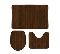 RedBeans Non Slip Bath Mat 3 Piece Flannel Bathroom Rug Set,Dark Walnut Brown Bamboo Wood Grain Look Soft Pedestal Anti Slip Shower Mat Carpet Toilet Cover Rug Set