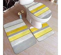 RedBeans Non Slip Bath Mat 3 Piece Flannel Bathroom Rug Set,Lemon Grey and Yellow Abstract Art Soft Pedestal Anti Slip Shower Mat And Toilet Cover Rug Set
