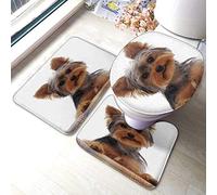 RedBeans Non Slip Bath Mat 3 Piece Flannel Bathroom Rug Set,Yorkshire Terrier Puppy Soft Pedestal Anti Slip Shower Mat Carpet Toilet Cover Rug Set