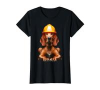 Redbone Coonhound Dog Yellow Hard Hat Helmet Worker Crew Dad Value Graphic T-Shirt, Women, Black, M
