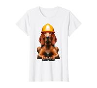 Redbone Coonhound Dog Yellow Hard Hat Helmet Worker Crew Dad Value Graphic T-Shirt, Women, White, M