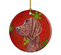 Redbone Coonhound Red Snowflakes Holiday Crimbo Ornaments Ceramic Noel Xmas Tree Hanging With Ribbon Remembrance Ornament