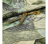 Redbrick Mill Fabrics Blue Aqua Curve Mosaic Geometric Pattern Velour Printed Velvet Upholstery Fabric (10cm x 8cm Sample)