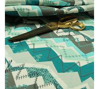 Redbrick Mill Fabrics Blue Teal Grey Zigzag Pattern Velour Velvet Curtains Upholstery Fabrics (10cm x 8cm Sample)