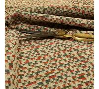 Redbrick Mill Fabrics Chenille Textured Tetris Semi Plain Pattern Upholstery Fabrics in Brown Colour (1 Metre)
