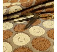 Redbrick Mill Fabrics Circular Geometric Upholstery Fabric, Modern Funky Chenille, Gold Beige Brown (Per Metre)