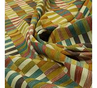 Redbrick Mill Fabrics Colourful Geometric Motif Uniform Symetrical Pattern Chenille Fabric by The Metre in Brick Block Multi (10cm x 8cm Sample)