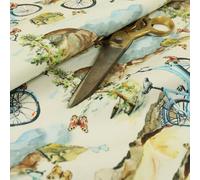 Redbrick Mill Fabrics Cycle Outdoors Nature Pattern Velour Velvet Printed Upholstery Curtain Fabrics (10cm x 8cm Sample)