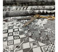 Redbrick Mill Fabrics Designer African Tribal Inspired Patchwork Small Motif Pattern Chenille Upholstery Fabric by The Metre, Grey Patchwork (10cm x 8cm Sample)