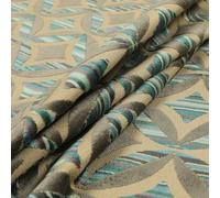 Redbrick Mill Fabrics Durable Vibrant Eclipsed Geometric Pattern Velvet Upholstery Fabric by The Metre, Ideal for Soft Furnishings, Teal Blue Beige, 135cm Width (Per Metre)