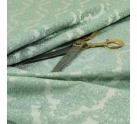 Redbrick Mill Fabrics Embroidery Feel Raised Textured Damask Pattern Aqua Chenille Upholstery Fabric (10cm x 8cm Sample)