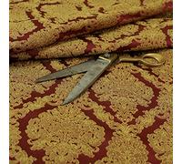 Redbrick Mill Fabrics Embroidery Feel Raised Textured Damask Pattern Red Yellow Chenille Upholstery Fabric (10cm x 8cm Sample)