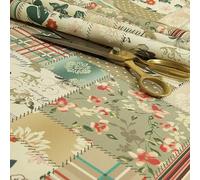 Redbrick Mill Fabrics Flame Retardant Lightweight Quality Upholstery Material Furnishing Curtains Fabric, Patchwork Multi Pattern Natural Beige (1 Metre)