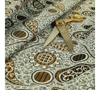 Redbrick Mill Fabrics Flame Retardant Modern Upholstery Furnishing Pattern Fabrics Paisley Damask in Yellow Black (Per Metre)